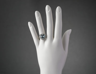 Igi Certified Aquamarine And Diamond 14K White Gold Ring 3 58 Carats Total Trillion Cut R63108 on a model