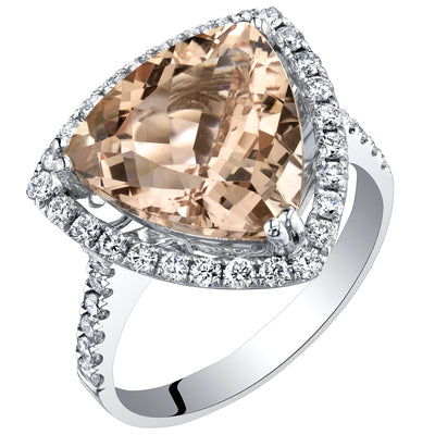 IGI Certified Trillion Shape Morganite and Diamond Ring 14K White Gold 5.80 Carats Total