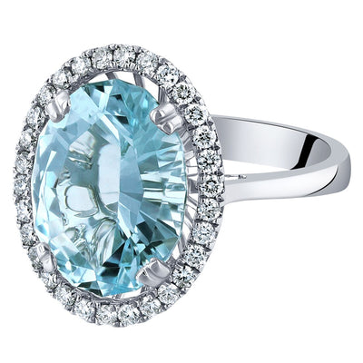 Igi Certified Aquamarine And Diamond 14K White Gold Ring 5 01 Carats Total Oval Shape R63112 alternate view and angle