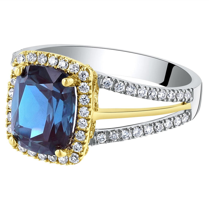 14K Gold Created Alexandrite And Lab Grown Diamond Two Tone Ring 3 19 Carats Total Cushion Cut R63114 alternate view and angle