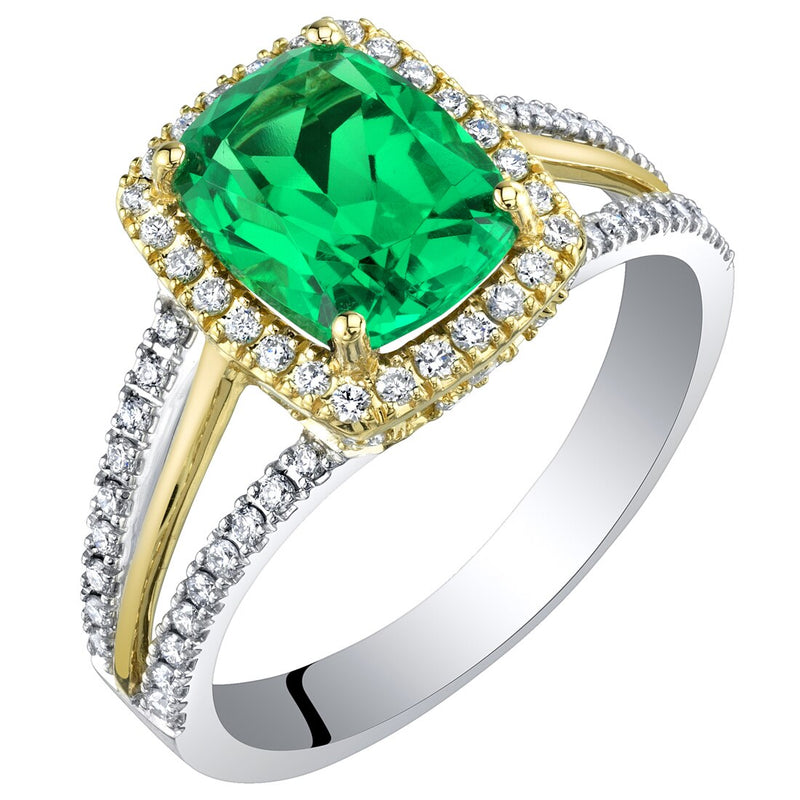 Cushion Cut Colombian Emerald and Diamond Ring 14K White Gold 2.40 Carats Total