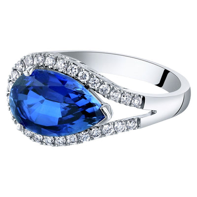 14K White Gold Created Sapphire And Lab Grown Diamond Ring 4 27 Carats Total Pear Shape R63122 alternate view and angle