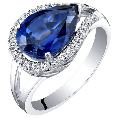Pear Shape Blue Sapphire and Diamond Ring 14K White Gold 4.25 Carats Total