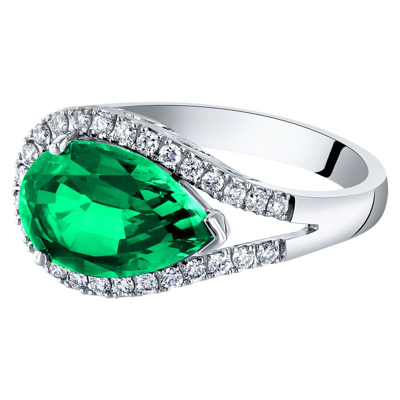 14K White Gold Created Colombian Emerald And Lab Grown Diamond Ring 3 02 Carats Total Pear Shape R63124 alternate view and angle