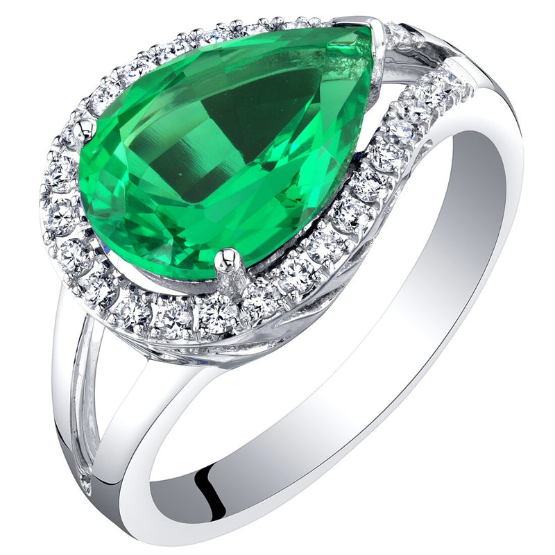 Pear Shape Colombian Emerald and Diamond Ring 3 Carats Total