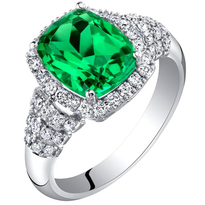 Cushion Cut Colombian Emerald and Diamond Ring 14K White Gold 3.25 Carats Total