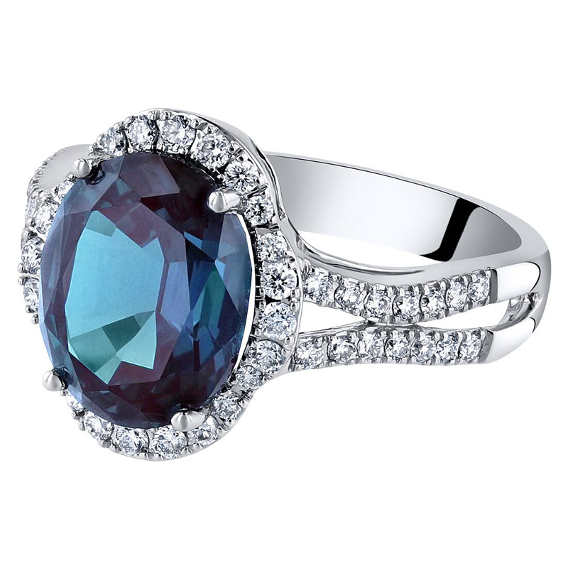14K White Gold Created Alexandrite And Lab Grown Diamond Ring 5 43 Carats Total Oval Shape R63132 alternate view and angle