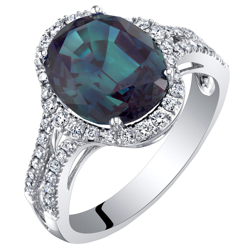 Alexandrite and Diamond Ring 14K White Gold 5 Carats Oval Shape