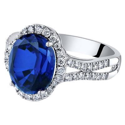 14K White Gold Created Sapphire And Lab Grown Diamond Ring 5 68 Carats Total Oval Shape R63134 alternate view and angle