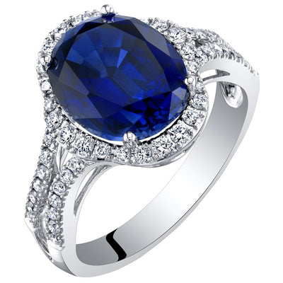 Blue Sapphire and Diamond Ring 14K White Gold 5.25 Carats Oval Shape