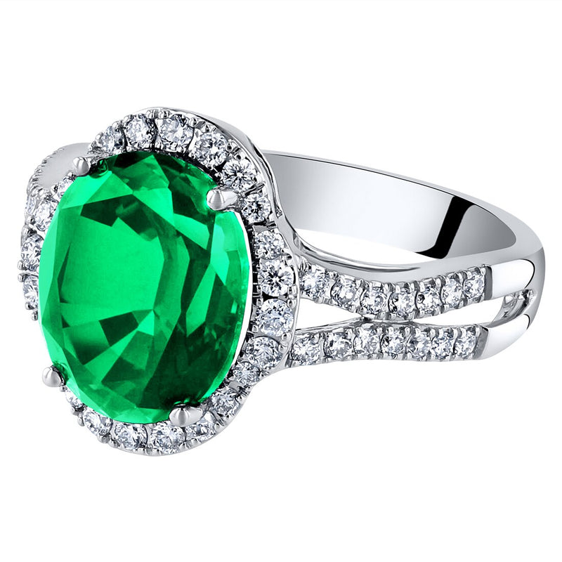 14K White Gold Created Colombian Emerald And Lab Grown Diamond Ring 3 93 Carats Total Oval Shape R63136 alternate view and angle