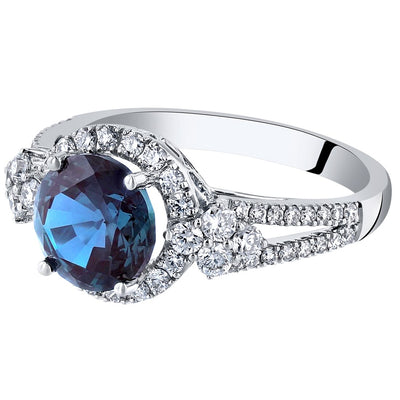 14K White Gold Created Alexandrite And Lab Grown Diamond Ring 3 11 Carats Total Round Shape R63138 alternate view and angle
