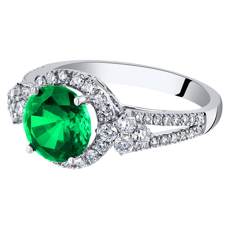 14K White Gold Created Colombian Emerald And Lab Grown Diamond Ring 2 61 Carats Total Round Shape R63142 alternate view and angle