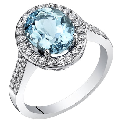 IGI Certified Aquamarine and Diamond Ring 14K White Gold 3 Carats Oval Shape