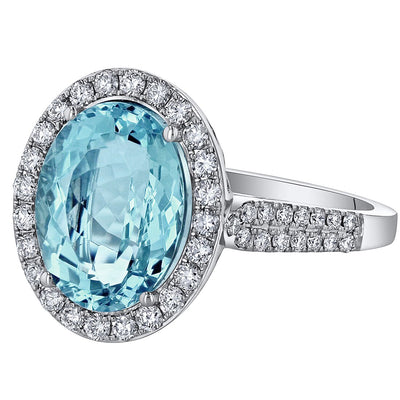 14K White Gold Igi Certified Aquamarine And Diamond Ring 4 27 Carats Total Weight Oval Shape R63150 alternate view and angle