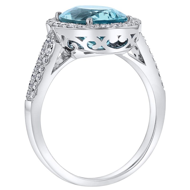 14K White Gold Igi Certified Aquamarine And Diamond Ring 4 27 Carats Total Weight Oval Shape R63150 additional view, angle, and on model