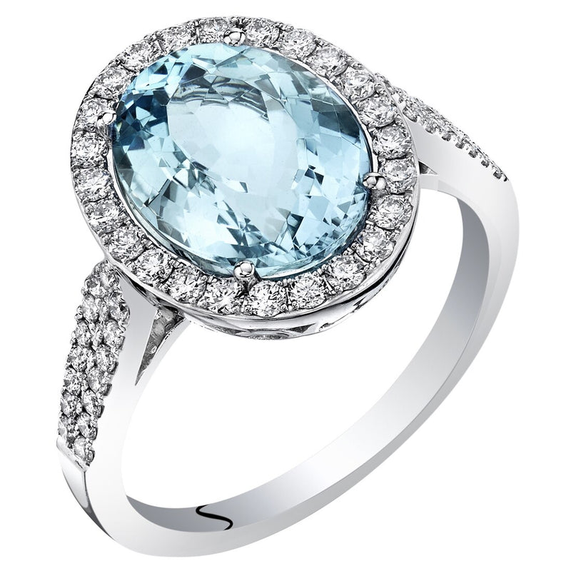 14K White Gold IGI Certified Aquamarine and Diamond Ring 4.27 Carats Total Weight Oval Shape
