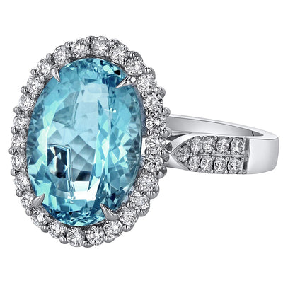 14K White Gold Igi Certified Aquamarine And Diamond Ring 5 02 Carats Total Weight Oval Shape R63158 alternate view and angle