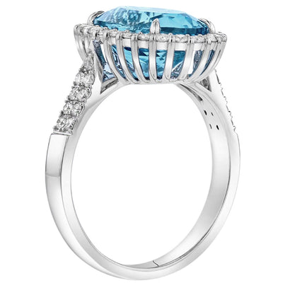 14K White Gold Igi Certified Aquamarine And Diamond Ring 5 02 Carats Total Weight Oval Shape R63158 additional view, angle, and on model