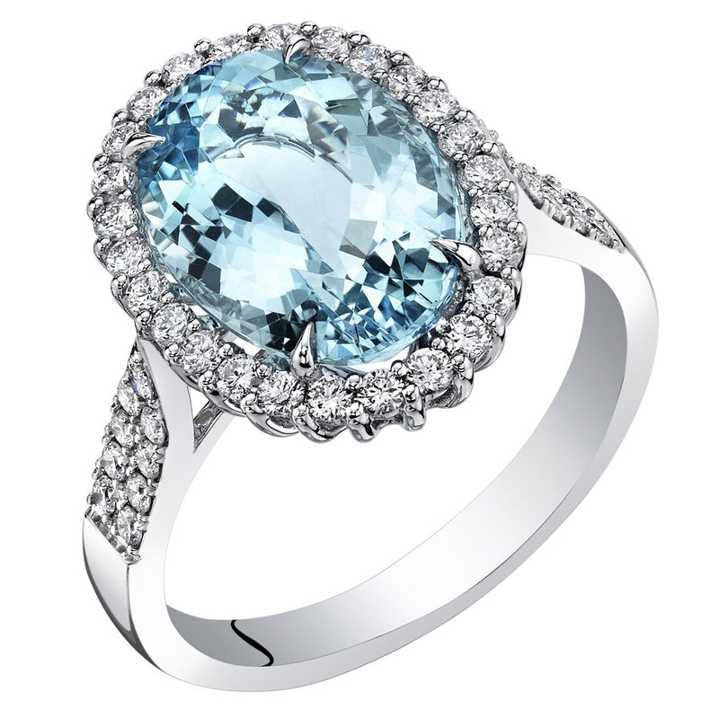 IGI Certified Aquamarine and Diamond Ring 14K White Gold 3.20 Carats Oval Shape