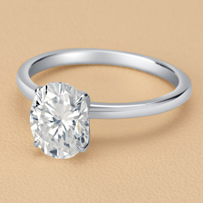 2 Carat Moissanite Oval Engagement Ring Petal Solitaire Design in 14k White Gold