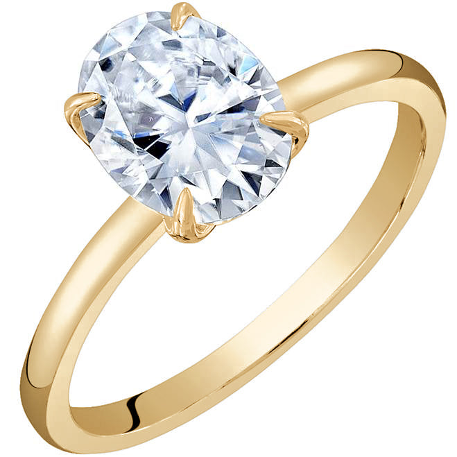 Moissanite Petal Solitaire Engagement Ring 14K Yellow Gold 2 Carats Oval Shape
