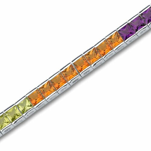 Rainbow Bracelet Sterling Silver Princess Shape 15 Carats SB2676
