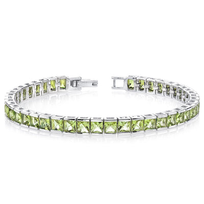 Peridot Tennis Bracelet Sterling Silver Princess Shape 16 Carats