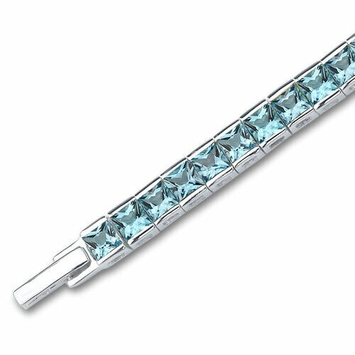 Swiss Blue Topaz Tennis Bracelet Sterling Silver Princess 16.75 Carats