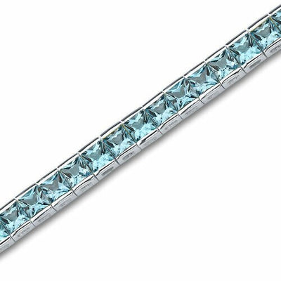 Swiss Blue Topaz Tennis Bracelet Sterling Silver Princess 16.75 Carats