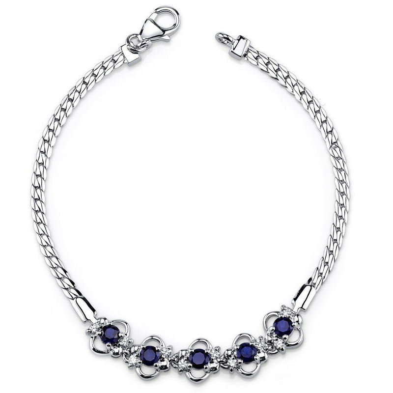 Blue Sapphire CZ Accent Bracelet Sterling Silver Round Shape 1.5 Carats