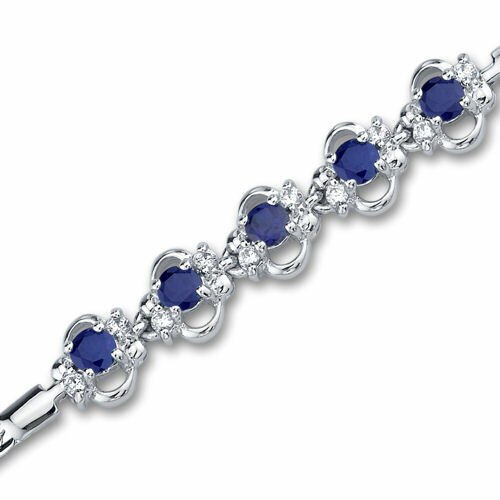 Blue Sapphire CZ Accent Bracelet Sterling Silver Round Shape 1.5 Carats