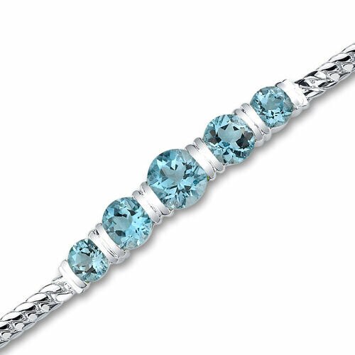 Swiss Blue Topaz Bracelet 5-Stone Sterling Silver Round Shape 5 Carats