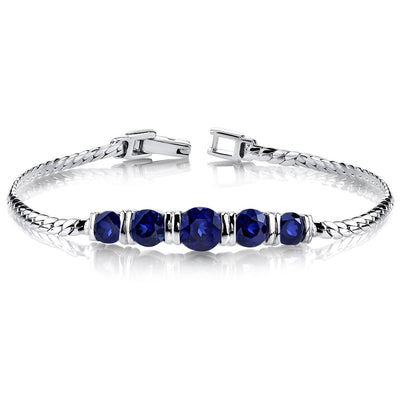 Blue Sapphire 5-Stone Bracelet Sterling Silver Round Shape 5 Carats