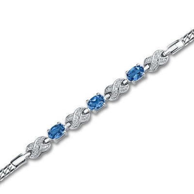 London Blue Topaz Infinity Bracelet Sterling Silver Oval Cut 1.75 Carats