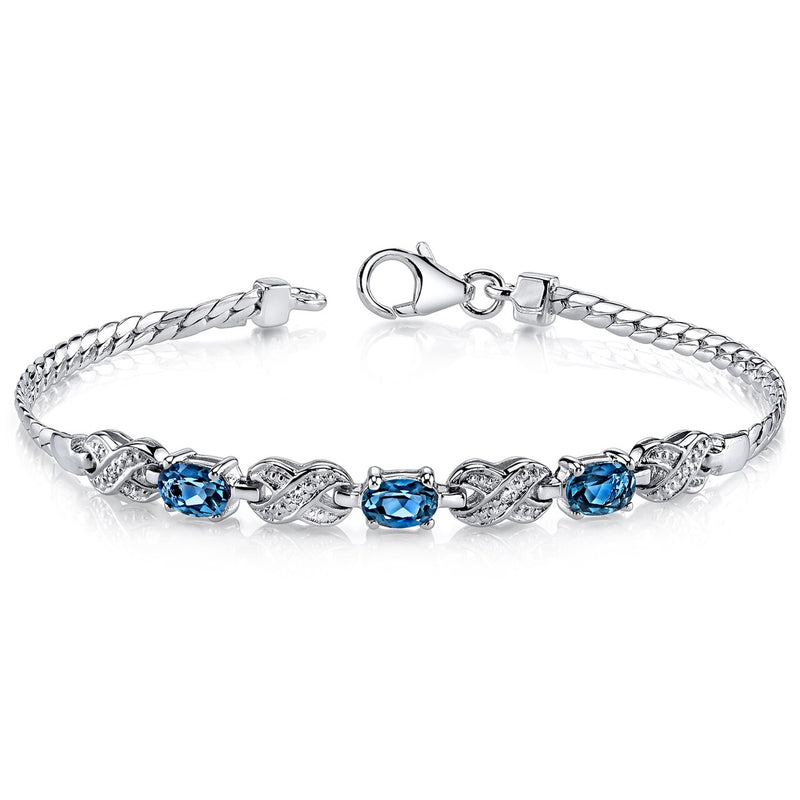 London Blue Topaz Infinity Bracelet Sterling Silver Oval Cut 1.75 Carats