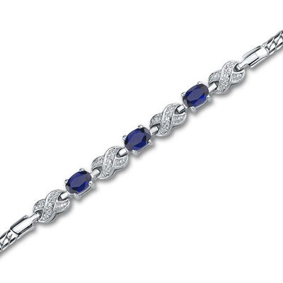 Blue Sapphire Bracelet Sterling Silver Oval Shape 1.75 Carats SB2808