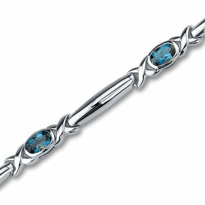 London Blue Topaz 5-Stone Open Infinity Bracelet Sterling Silver Oval Cut 2.75 Carats