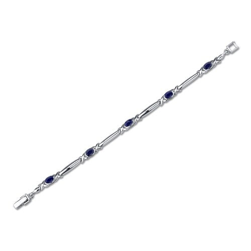 Blue Sapphire 5-Stone Open Infinity Bracelet Sterling Silver Oval Shape 2.75 Carats