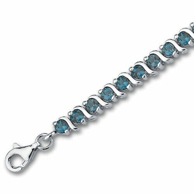 London Blue Topaz Bracelet Sterling Silver Round Cut 5 Carats SB2852