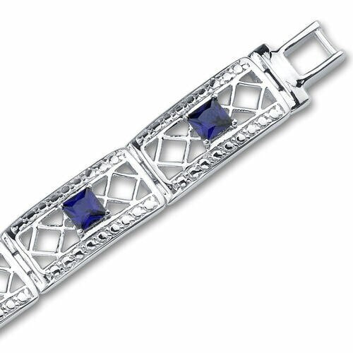 Blue Sapphire Bracelet Sterling Silver Princess Shape 4 Carats