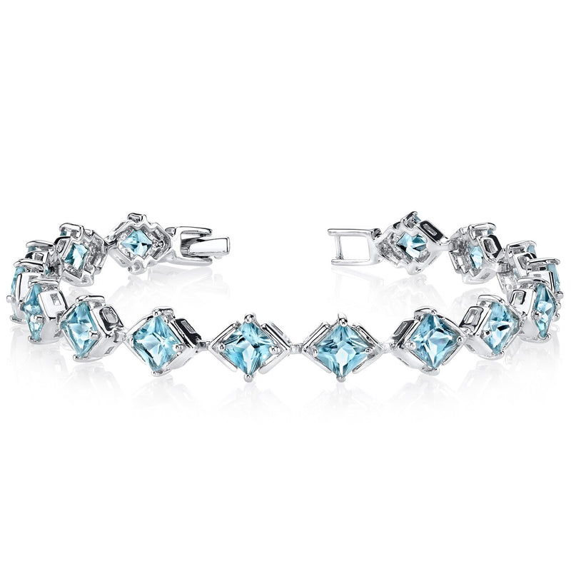 Swiss Blue Topaz Bracelet Sterling Silver Princess Shape 12 Carats