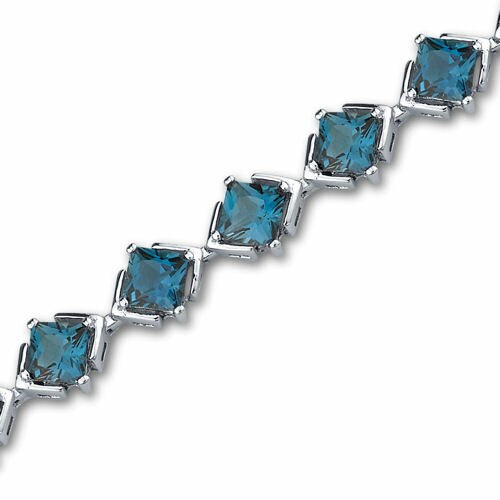 London Blue Topaz Bracelet Sterling Silver Princess 12 Carats