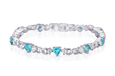Swiss Blue Topaz Sweetheart Bracelet Sterling Silver Heart Cut 4.50 Carats
