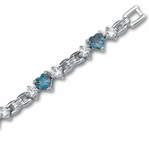 London Blue Topaz Sweetheart Bracelet Sterling Silver Heart Shape 4.50 Carats