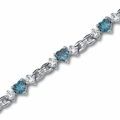 London Blue Topaz Sweetheart Bracelet Sterling Silver Heart Shape 4.50 Carats