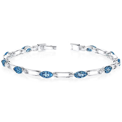 London Blue Topaz Bracelet Sterling Silver Marquise 5.75 Carats