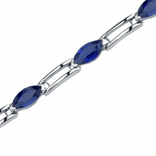 Blue Sapphire Bracelet Sterling Silver Marquise Cut 5.75 Carats