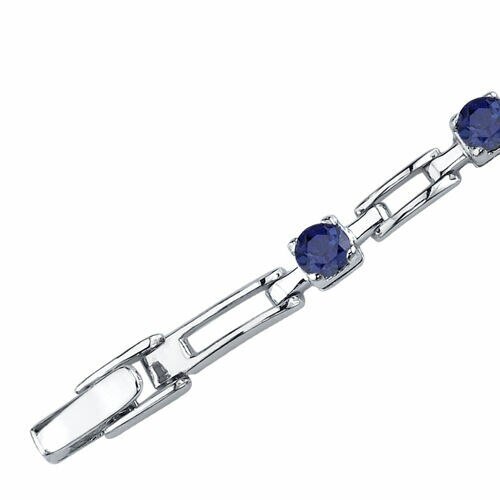 Blue Sapphire Bracelet Sterling Silver Round Shape 3 Carats