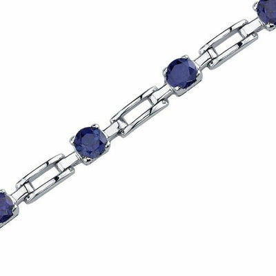 Blue Sapphire Bracelet Sterling Silver Round Shape 3 Carats